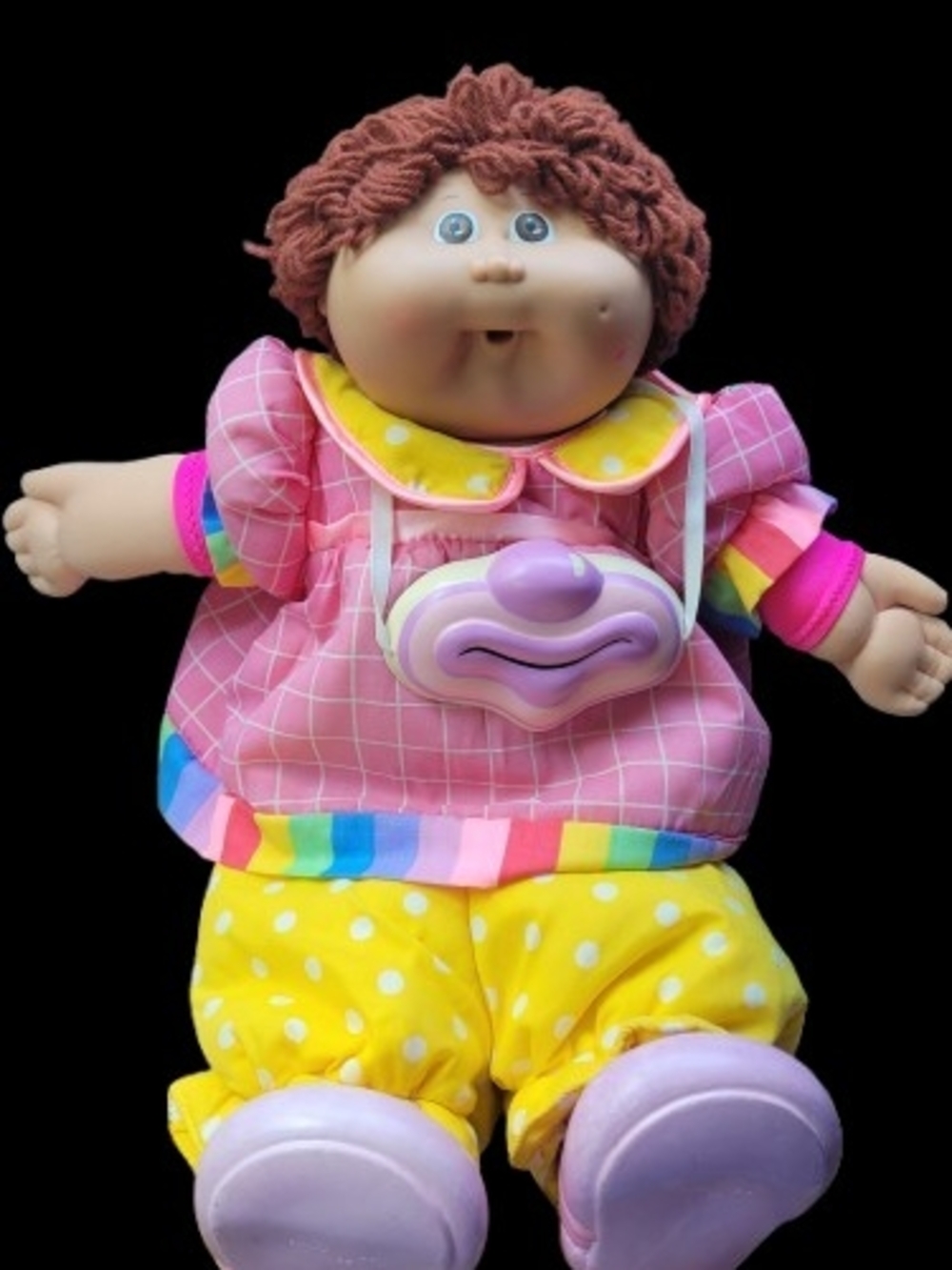 Vintage 1980s Cabbage Patch Doll Kid Short Red Brown Hair Clown